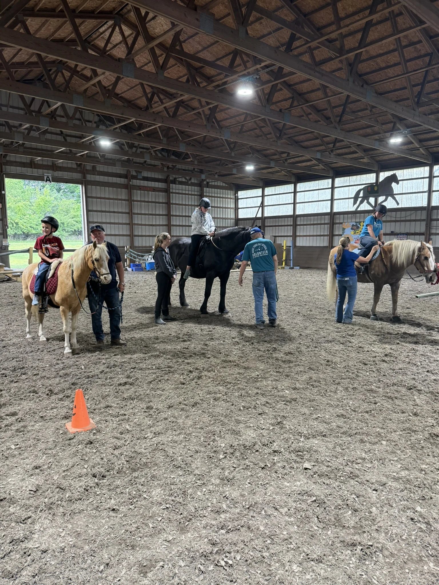 A Hands Holding Hearts family spending time with the therapy horses at Special Equestrians