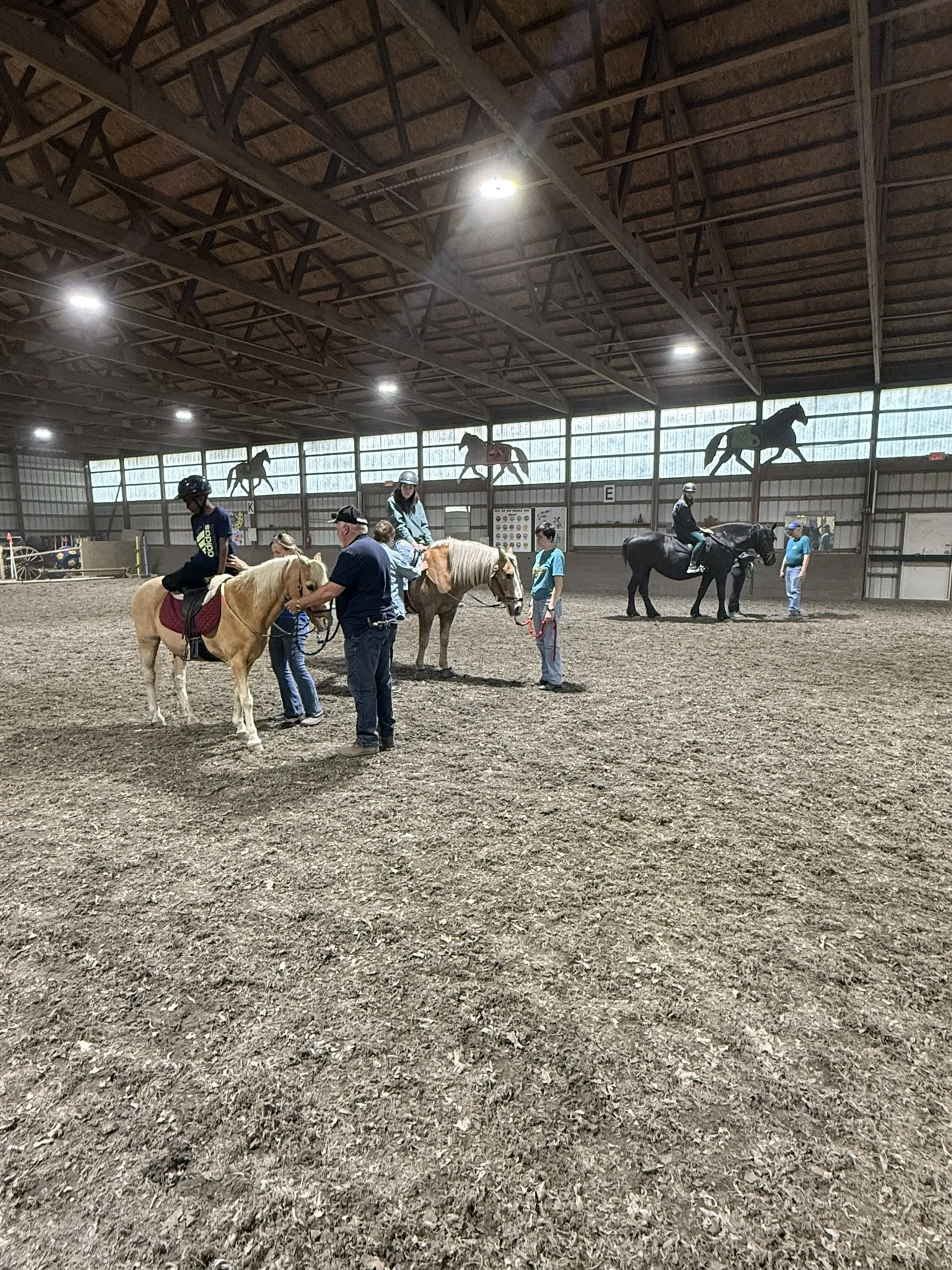 A Hands Holding Hearts family spending time with the therapy horses at Special Equestrians